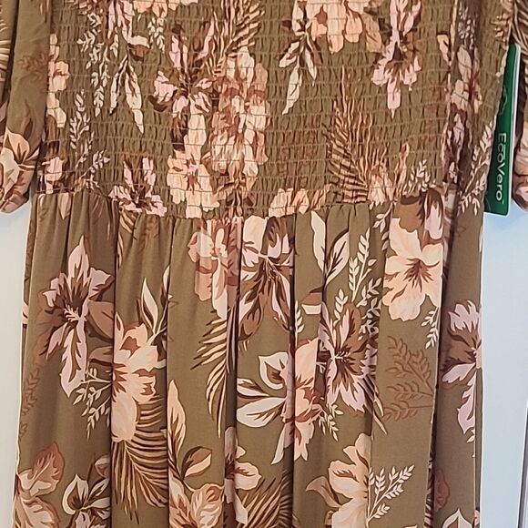 Rip Curl Floral Print Desert Dreams Smocked Poplin Maxi Dress Moss Bronze Size L - Picture 6 of 16